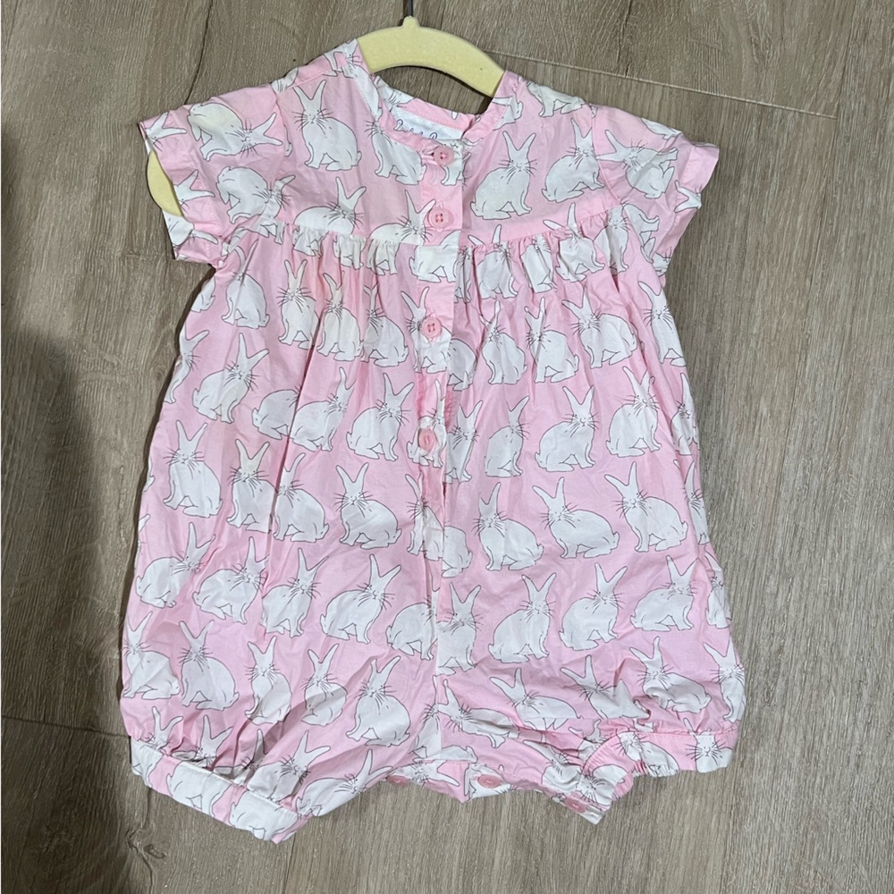 Rachel Riley pink bunny rabbit romper- size 3 mo